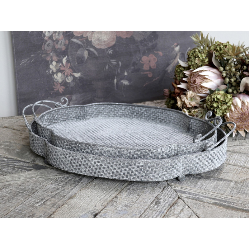 Set 2ks dekorační plechové podnosy s patinou Trao - 53*35*11/ 46*31*10cm