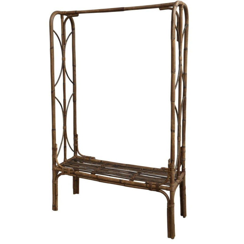 Hnědý antik ratanový věšák s policí a tyčí Anor Wicker - 107*39*180cm