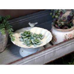 Krémové antik dekorační krmíko pro ptáčky se zdobným ptáčkem - 17*8cm