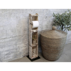 Dřevěný bílý antik stojan na toaletní papír Grimaud Brick - 14*8*82 cm