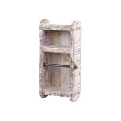 Dřevěný bílý antik nástěnný držák na toaletní papír Grimaud Brick - 15*10*30 cm
