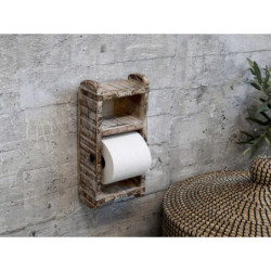 Dřevěný bílý antik nástěnný držák na toaletní papír Grimaud Brick - 15*10*30 cm