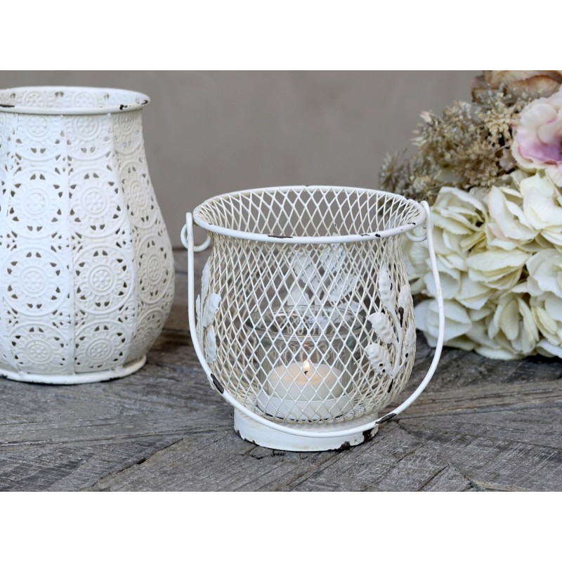 Krémová antik kovová lucerna Fil-de-fer - Ø12*22cm