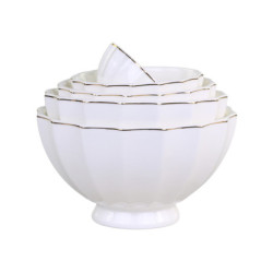 Set 5ks bílá porcelánová miska se zlatým proužkem Arés - Ø15*9 cm