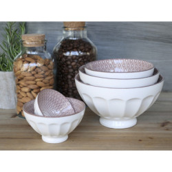 Set 5ks bílá porcelánová miska s růžovými detaily uvnitř Arés - Ø15*9 cm