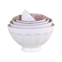 Set 5ks bílá porcelánová miska s růžovými detaily uvnitř Arés - Ø15*9 cm