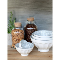 Set 5ks bílá porcelánová miska se šedými detaily uvnitř Arés - Ø15*9 cm