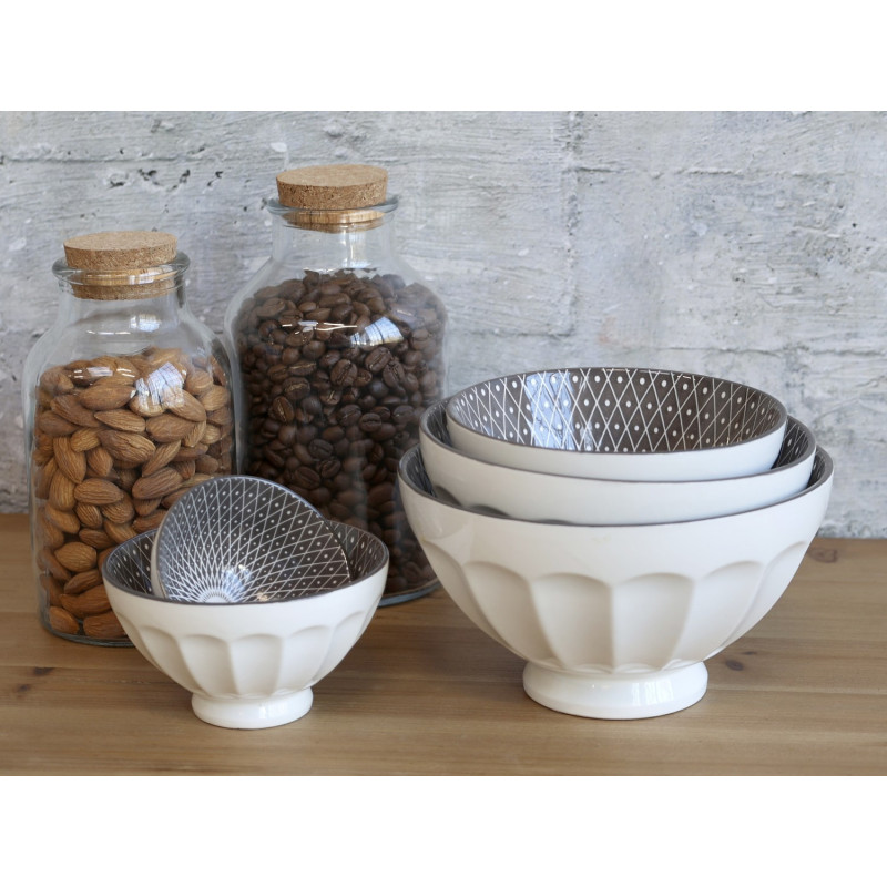 Set 5ks bílá porcelánová miska s černými detaily uvnitř Arés - Ø15*9 cm