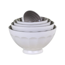 Set 5ks bílá porcelánová miska s černými detaily uvnitř Arés - Ø15*9 cm