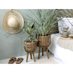 Set 2ks přírodní květináč na nožičkách s ratanovým výpletem Wion - Ø29*47cm
