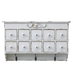 Krémová antik nástěnná dřevěná skříňka se šuplíčky Soffia - 60*15*37cm