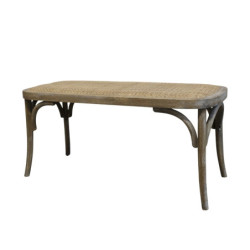 Hnědá antik francouzská dřevěná lavice s proutěným výpletem Old French - 100*42*46cm