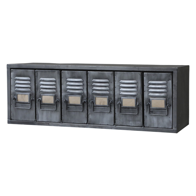 Šedá antik nástěnná kovová skříňka s boxy Factory - 75*24*26cm