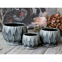 Šedý antik keramický obal na květináč se vzorem Alsace S -  Ø 13*10cm