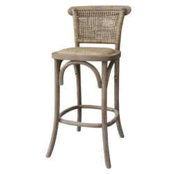 Přírodní dřevěná barová židle s ratanovým výpletem Old French chair - 43*51*103 cm