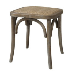 Přírodní dřevěná stolička s ratanovým výpletem Old French stool - 42*42*46 cm