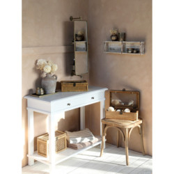 Přírodní dřevěná stolička s ratanovým výpletem Old French stool - 42*42*46 cm