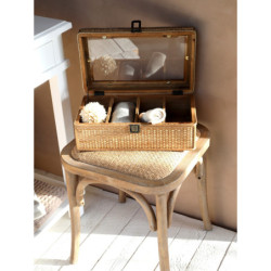 Přírodní dřevěná stolička s ratanovým výpletem Old French stool - 42*42*46 cm