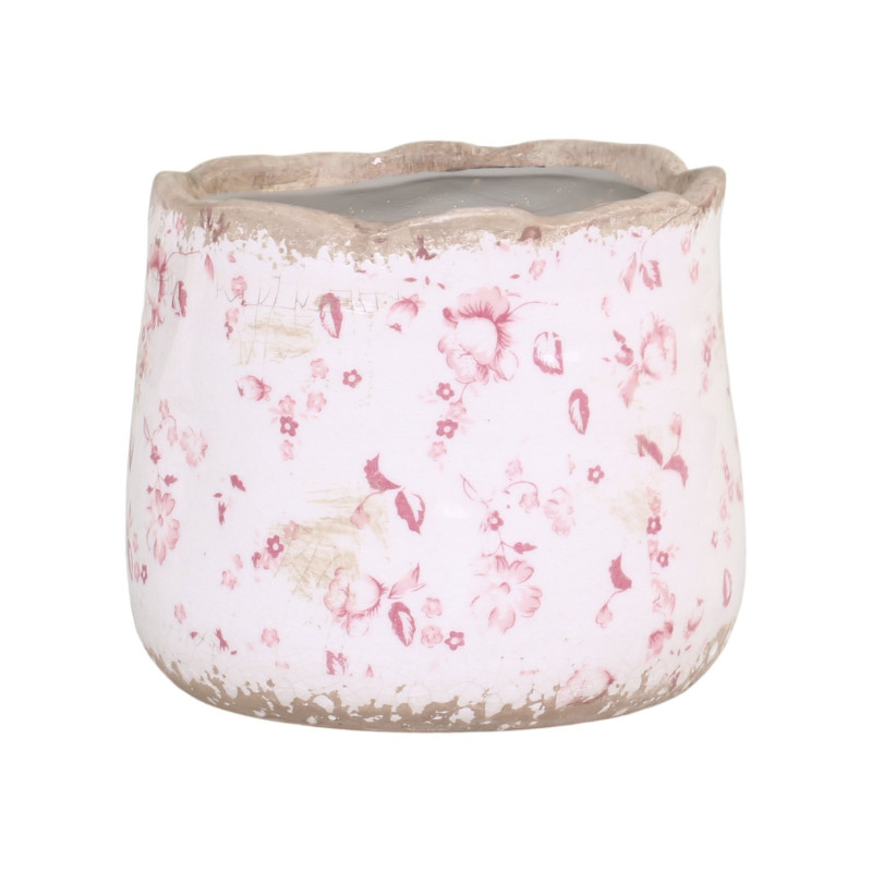 Keramický obal na květináč s růžovými kvítky Floral Cannes - Ø13*12cm
