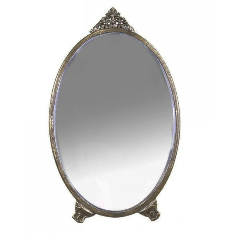Bronzové antik oválné stolní zrcadlo s ozdobou Bariet - 15*0,5*26 cm