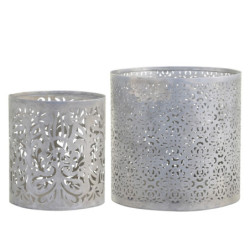 Set 2ks zinkový antik svícen/lucerna na širokou svíčku - Ø 15*15cm