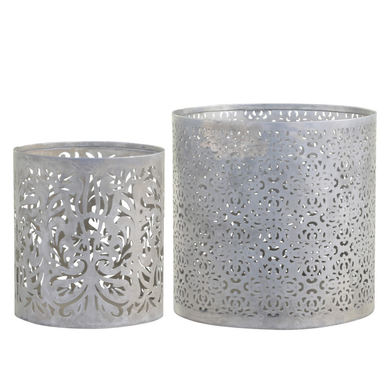 Set 2ks zinkový antik svícen/lucerna na širokou svíčku - Ø 15*15cm