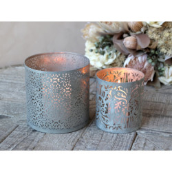 Set 2ks zinkový antik svícen/lucerna na širokou svíčku - Ø 15*15cm