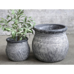 Šedý antik cementový obal na květináč se vzorem Cholet L - Ø 32*29cm