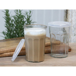 Sklenička s dekorem a víčkem French Latte glass I - Ø9,5*14 cm / 0,5l
