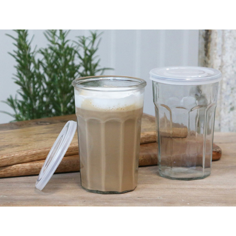 Sklenička s dekorem a víčkem French Latte glass I - Ø9,5*14 cm / 0,5l