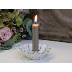 Bílý antik svícen na úzkou svíčku Flower - Ø 10*4cm
