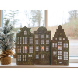 3ks mosazný antik kovový domek na svíčku Candle Houses - 12*12*27cm