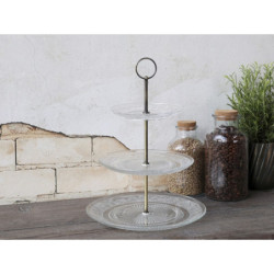 Skleněný 3-patrový etažér se zdobením Lace glass - Ø 26*35 cm