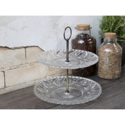 Skleněný 2-patrový etažér se srdíčky Heart glass - Ø 22*24 cm