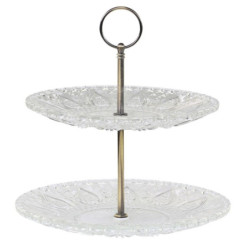 Skleněný 2-patrový etažér se srdíčky Heart glass - Ø 22*24 cm