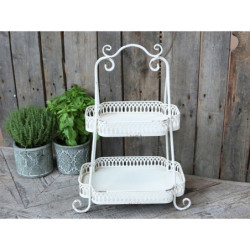 Krémový antik kovový 2-patrový etažér Edgio - 38*25*54 cm