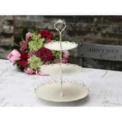 Krémový antik kovový 3-patrový etažér Lace creme - Ø 23*33 cm