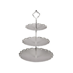 Krémový antik kovový 3-patrový etažér Lace creme - Ø 23*33 cm