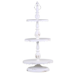 Krémový antik dekorační kovový etažér Lace edges - Ø36*83cm
