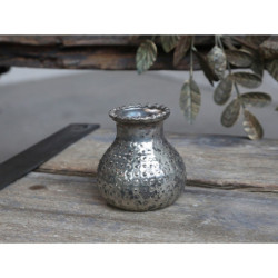 Stříbrná antik skleněná dekorační vázička Marcia -  Ø 9*8cm