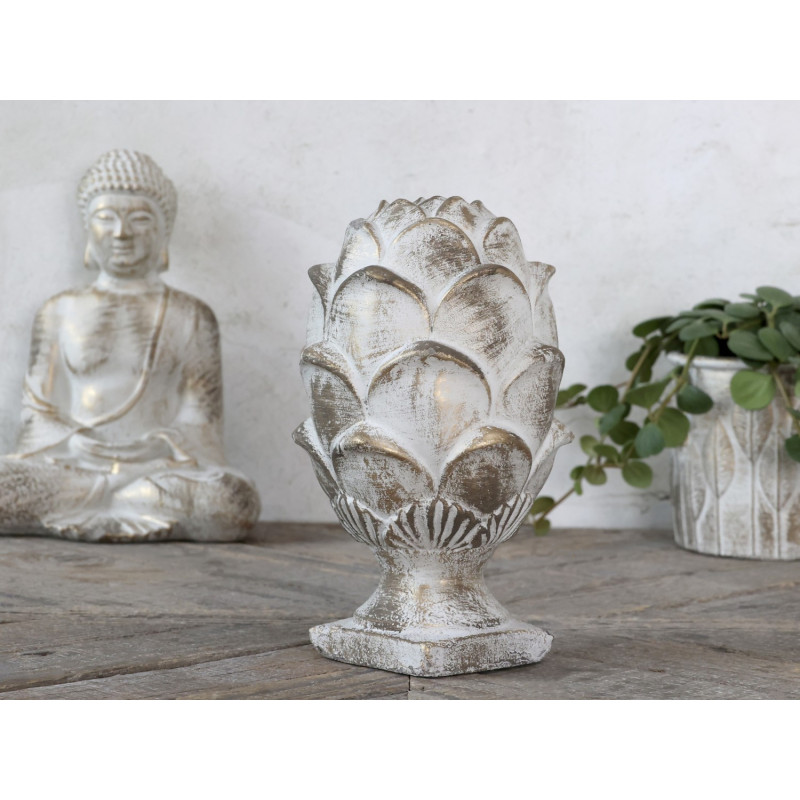 Bílo - zlatá antik cementová dekorace šiška Vittel - 15*24cm