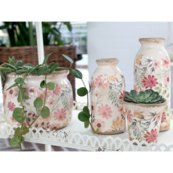 Keramická dekorační váza s květy Floral Auray - Ø 7*15cm