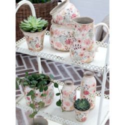 Keramický dekorační obal na květináč s květy Floral Auray S - Ø 9*8,5cm