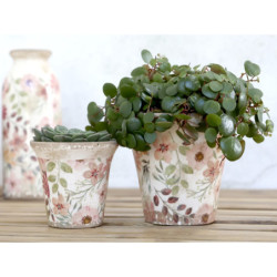 Keramický dekorační obal na květináč s květy Floral Auray S - Ø 9*8,5cm