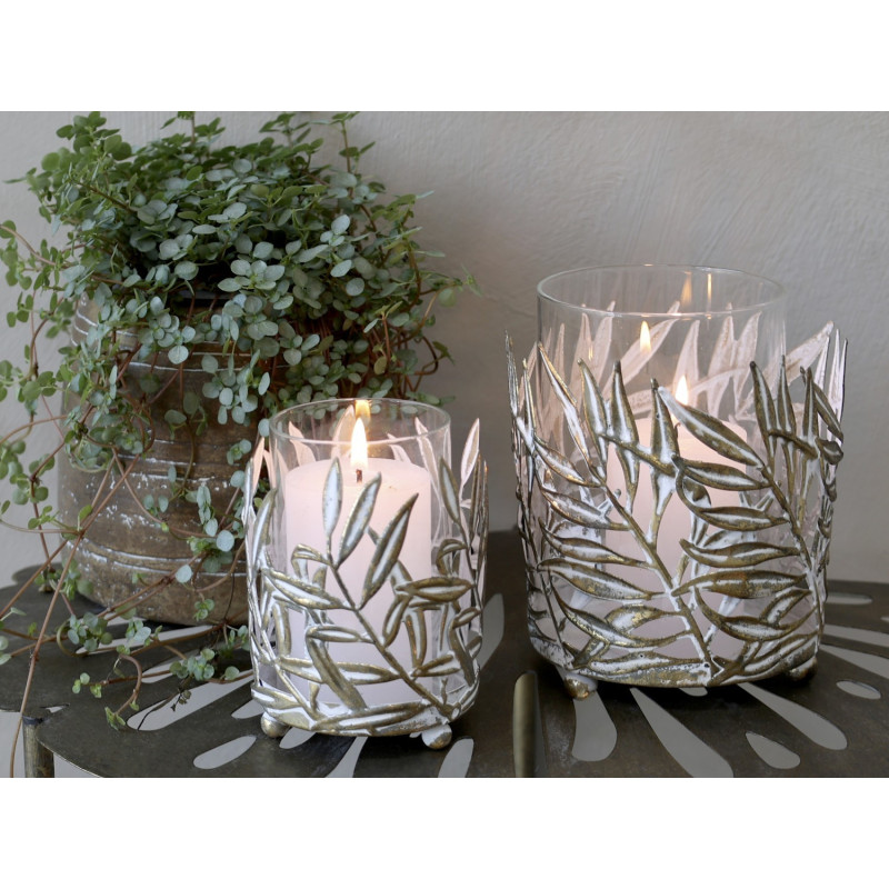 Bronzový antik kovový svícen Vire Leaves - Ø 8*11 cm