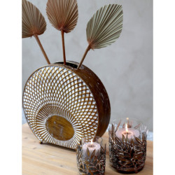 Bronzový antik kovový svícen Vire Leaves - Ø 12*14 cm