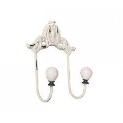 Béžový antik nástěnný věšák s porcelánovými knopkami - 12*6*12cm