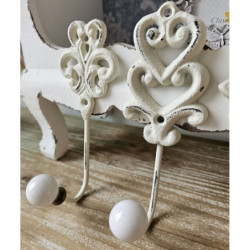 Béžový antik nástěnný háček s porcelánovou knopkou - 6*6*16cm