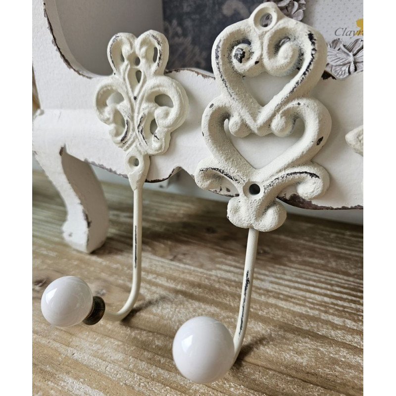 Béžový antik nástěnný háček s porcelánovou knopkou - 6*6*16cm