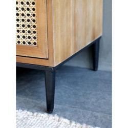 Hnědá antik dřevěná komoda se šuplíky a výpletem French wicker - 122*36*51cm